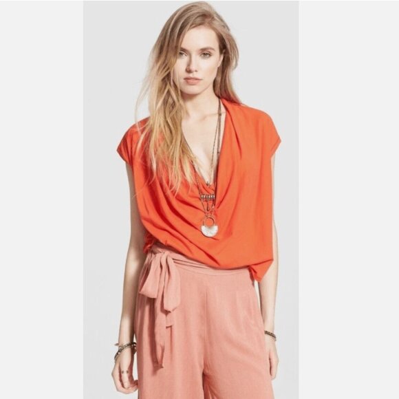 Free People Top Womens XS Firecracker Fantasy Jersey Cowl Tee Cotton Modal Blend - Picture 6 of 10